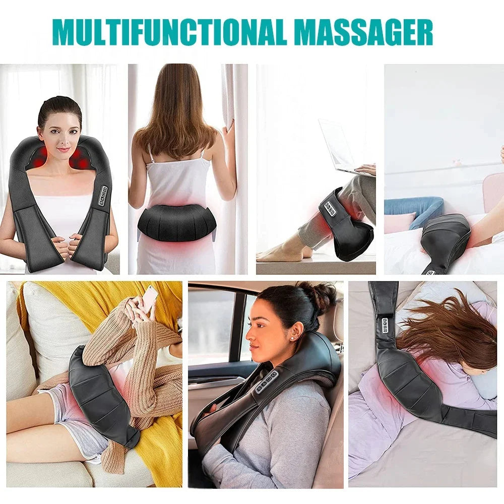 BLINKY Neck and Shoulder Massager Heated Back Massager U Shape Deep Kneading Electric Massage Pillow For Neck Waist Leg Body