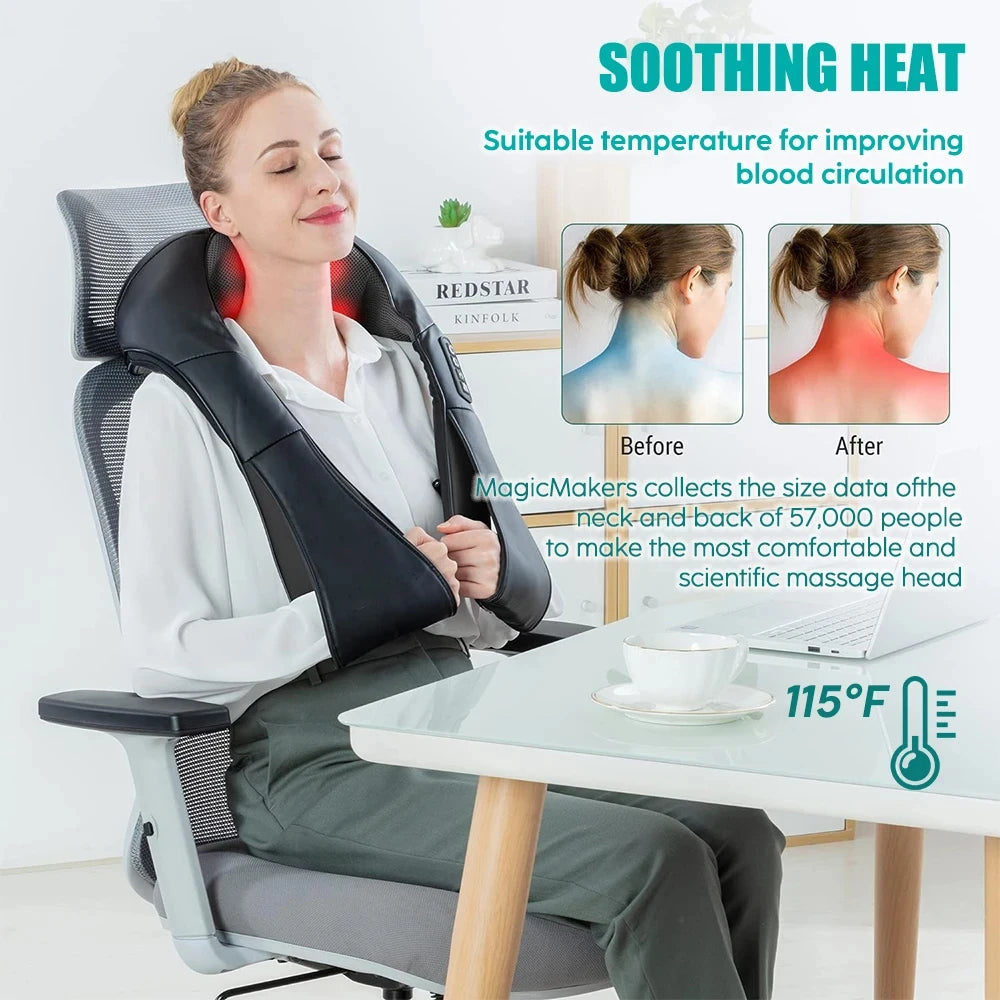 BLINKY Neck and Shoulder Massager Heated Back Massager U Shape Deep Kneading Electric Massage Pillow For Neck Waist Leg Body