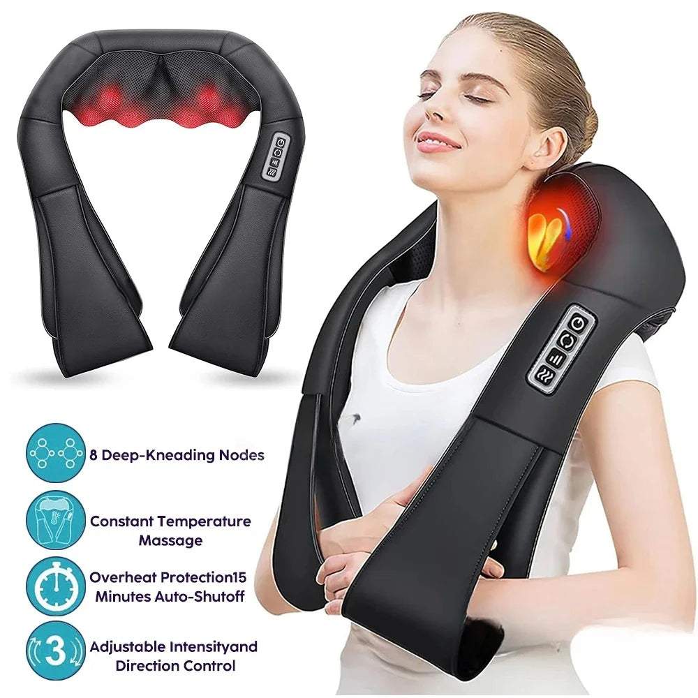 BLINKY Neck and Shoulder Massager Heated Back Massager U Shape Deep Kneading Electric Massage Pillow For Neck Waist Leg Body